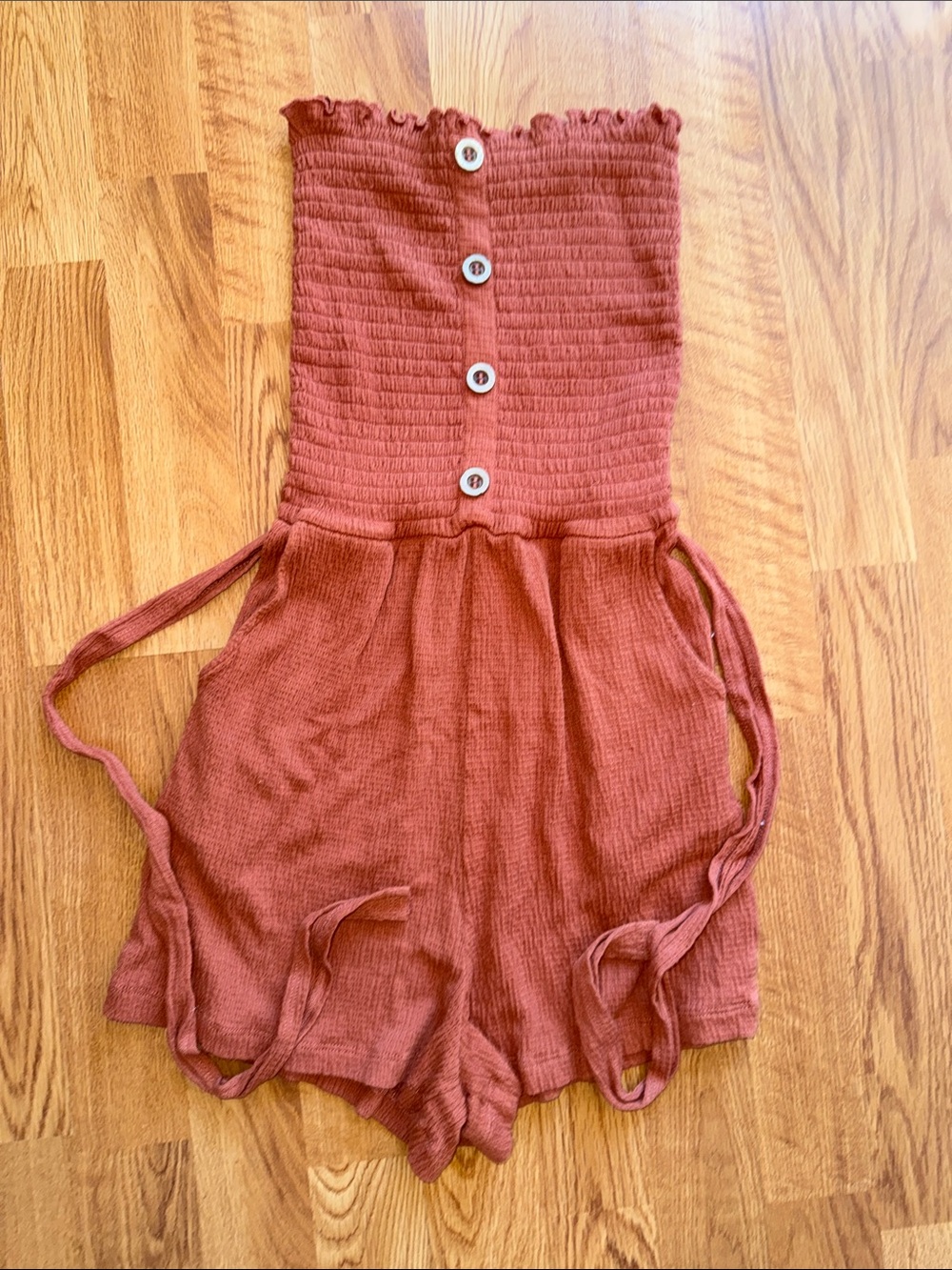 Love Tree Rust Strapless Smocked Romper